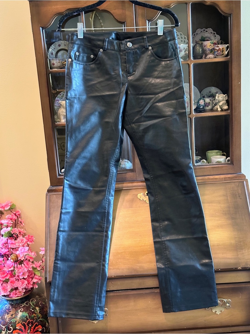 Express Black Straight-Leg Faux Leather Jeans